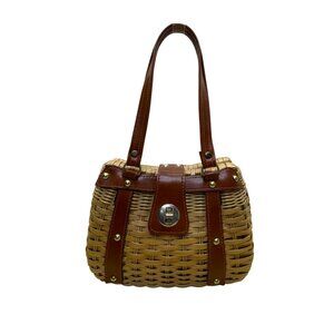 Mister Ernest Women’s Tan/Brown Woven Rattan With Long Handle & Faux Leather Acc